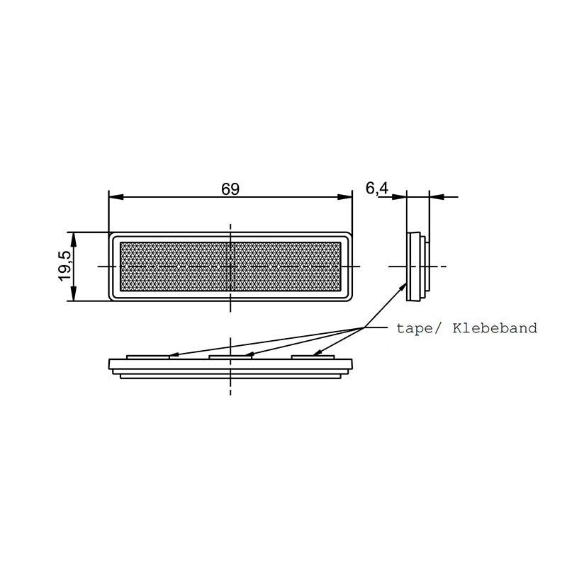Horpol Reflektor Rechteckig mit Klebestreifen 69x19,5mm Orange