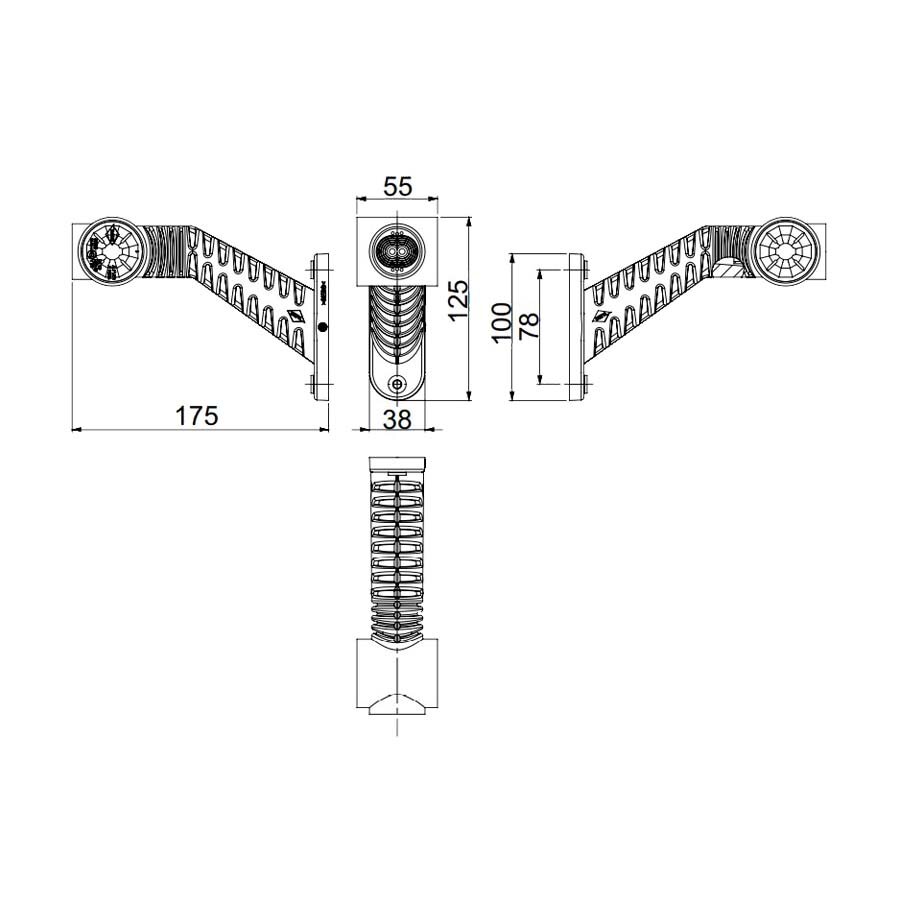 Horpol LED Begrenzungsleuchte 3-Funktionen Schr&auml;g Lang R LD-2174