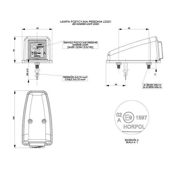 Horpol LED Positionsleuchte Wei&szlig; Eckig LD-221