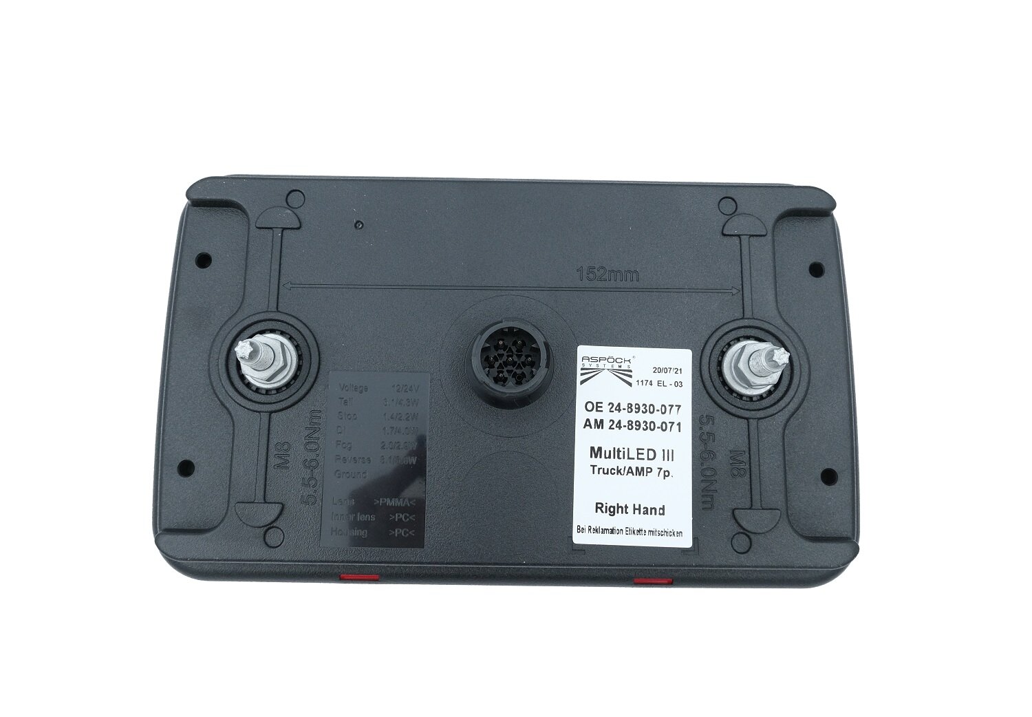 Asp&ouml;ck MultiLED III R&uuml;ckleuchte 12V&ndash;24V 7-polig AMP | Rechts