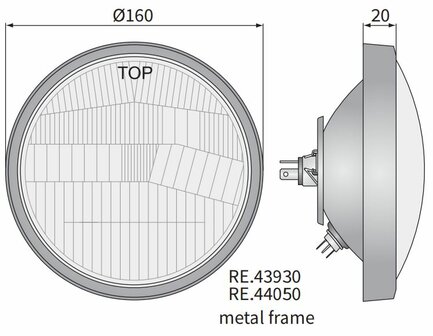 Wesem Hauptscheinwerfer H4 &Oslash;160x70 + Metallrahmen