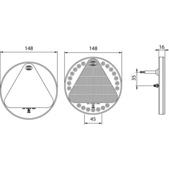 Dasteri LED-R&uuml;ckleuchte 3 Funktionen &Oslash;148mm