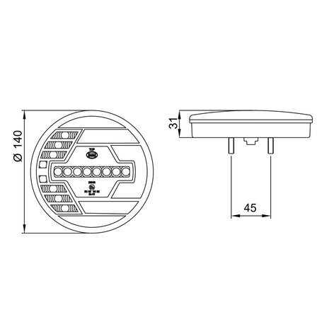 Dasteri LED Rückleuchte Links Ø140mm + Dynamischerer Blinker