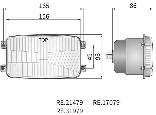 Wesem Hauptscheinwerfer H4 156x93x86 4-Punkt-Befestigung