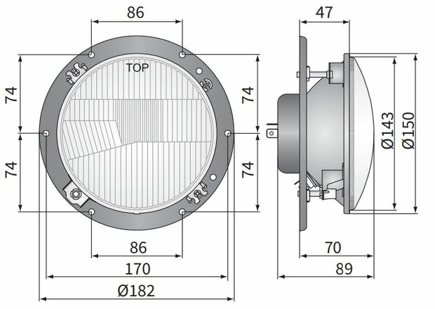 Wesem Hauptscheinwerfer R2 Ø182x89 Incl 12V Birnen