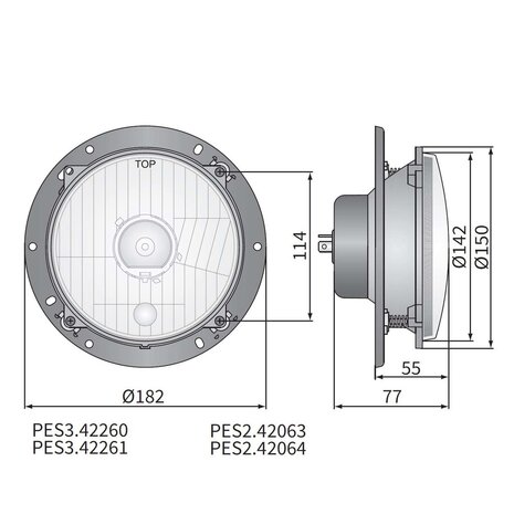 Wesem Hauptscheinwerfer H4 Ø182x77 + Montageplatte