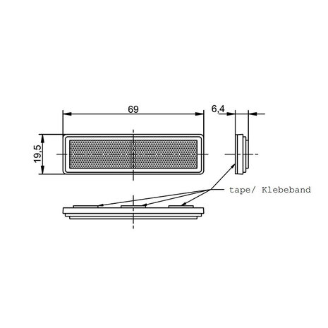 Rechteckiger Reflex - Reflektor Weiss 69x19,5