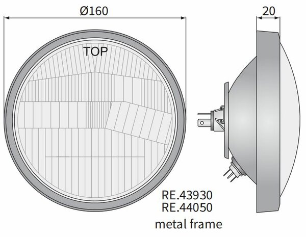 Wesem Hauptscheinwerfer H4 Ø160x70 + Metallrahmen