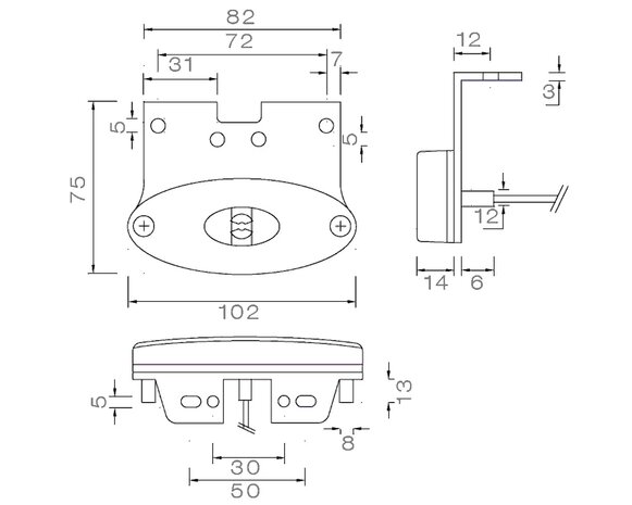 Aspöck LED Positionsleuchte Flatpoint II 12V + Montagehalterung