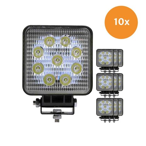 10 Stück Discount 27W LED Arbeitsscheinwerfer quadratisch BUDGET