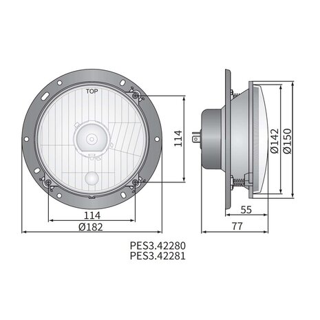 Wesem Hauptscheinwerfer H4 Ø182x75 + 12V Birnen