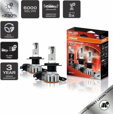 Osram Night Breaker LED Start H4 ECE-zugelassenes Set | +230%