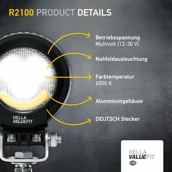 Hella ValueFit R2100 2.0 Flutlicht 2100 lm + Weiß/Gelb Positionslicht