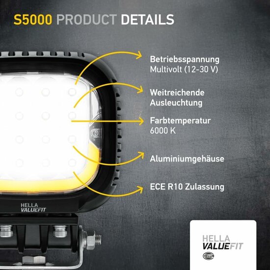 Hella S5000 2.0 LED Flutlicht 5000 lm + Weiß/Gelb Positionslicht