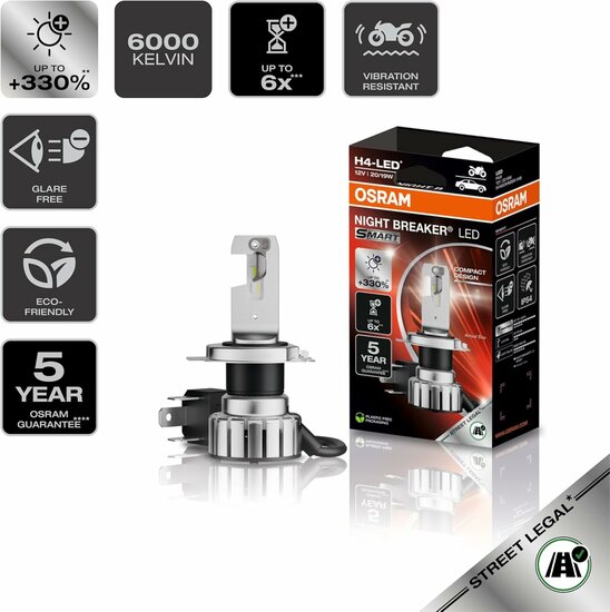 Osram H4 LED Hauptscheinwerfer 12V Motor Night Breaker LED Smart ECE-gepr&uuml;ft pro St&uuml;ck