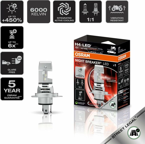 Osram Night Breaker LED Speed H4 450 Street Legal | +450%