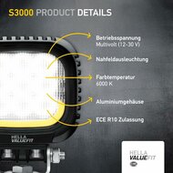 Hella S3000 2.0 LED Flutlicht 3000 lm + Weiß/Gelb Positionslicht